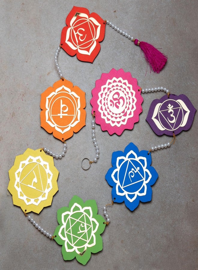 SOLOBOLO Engineered Wood Seven Chakra Wall Hanging Decor,Perfect Mandir & Home Decoration Item,Ideal Housewarming Good Luck Gift,Includes Gomati For Prosperity,Vibrant Decor Items Home,106 Cm - Image 1